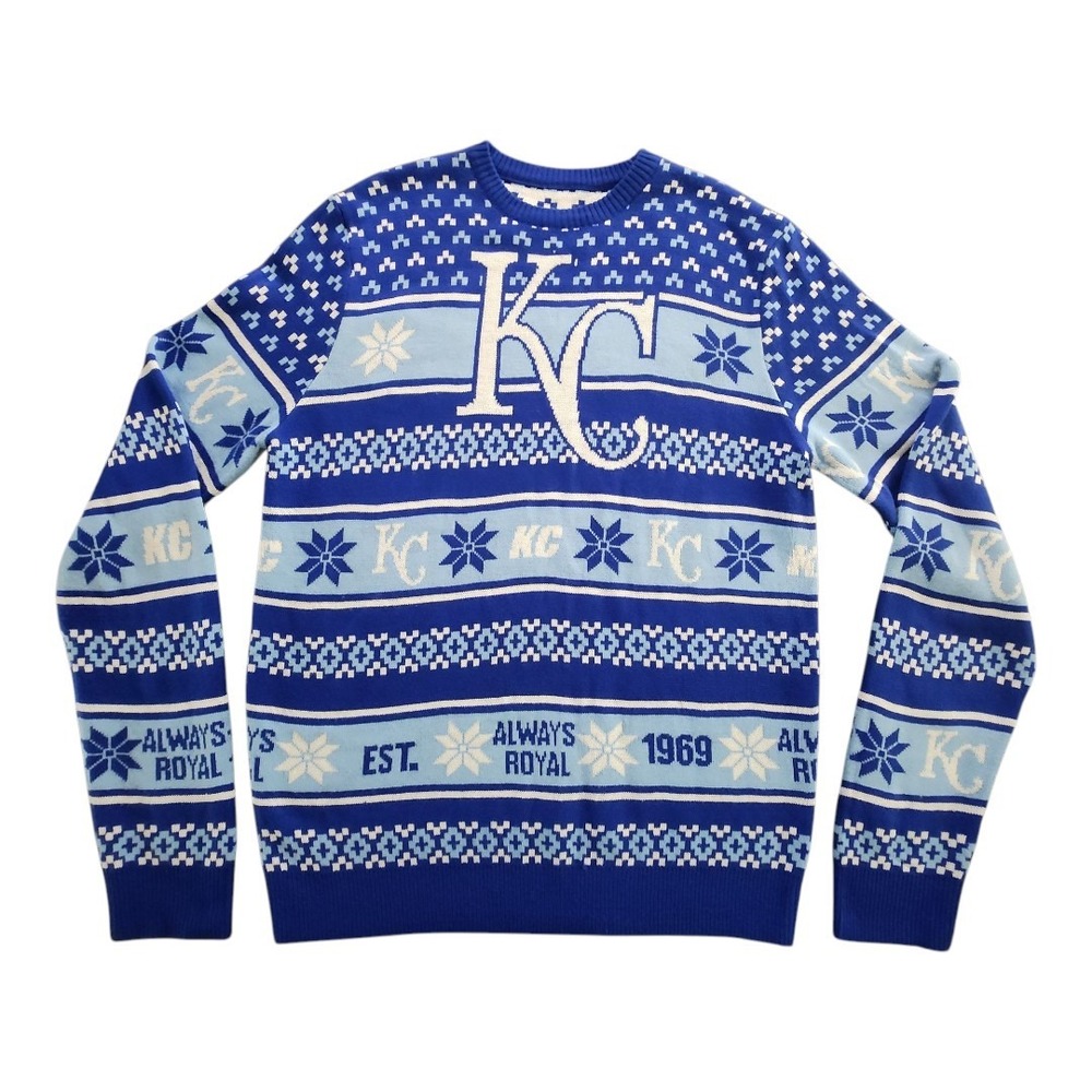 Kansas City Royals Camouflage Ugly Sweater Size Large MLB Snow Fair Isle Knit‎